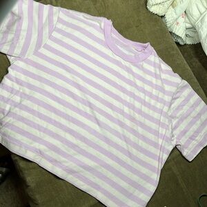 EUC Gap Boxy Cropped Tee, pink/lavender stripes